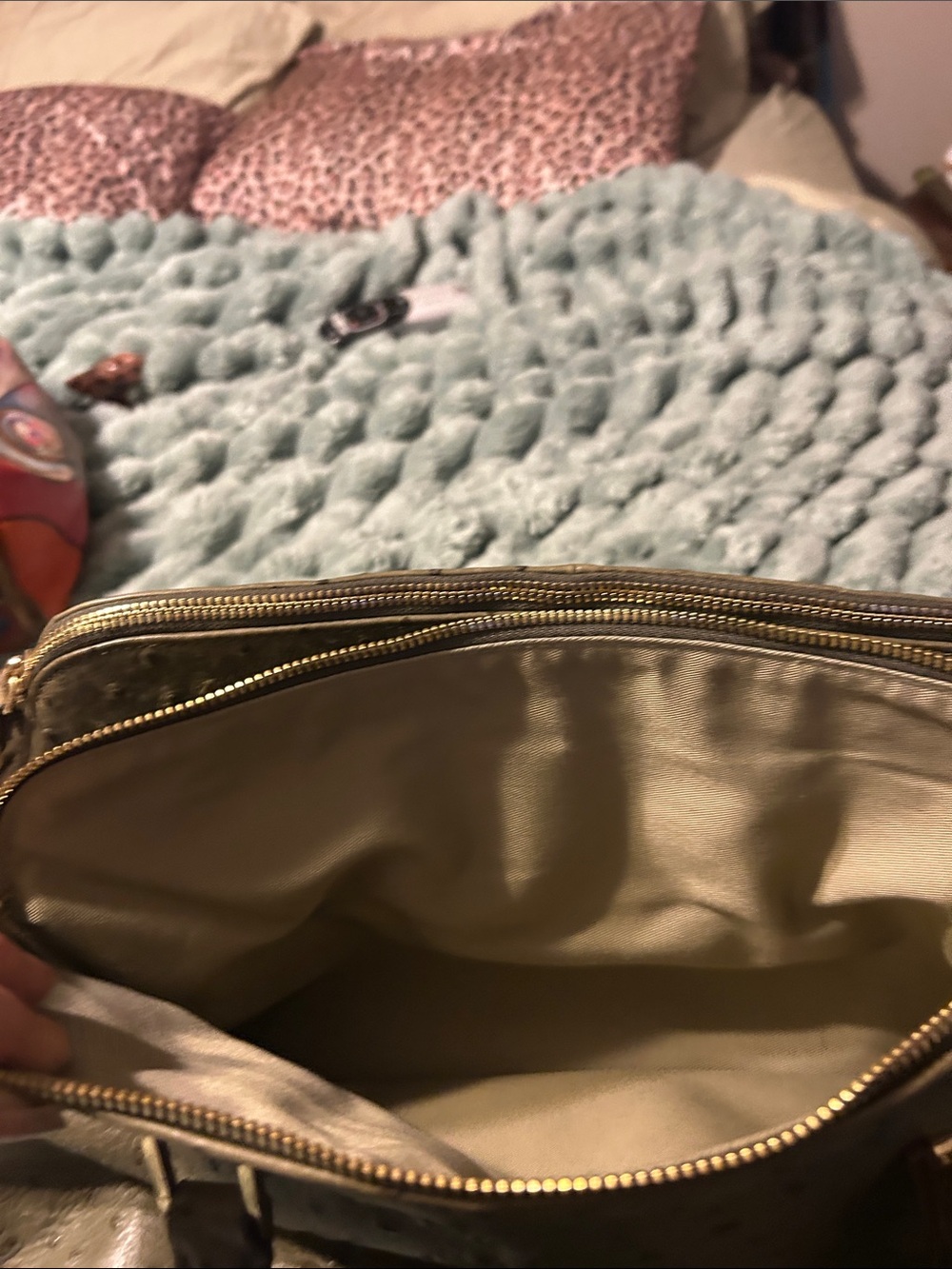 G.I.L.I. Olive Green Ostrich-Embossed Satchel with Tassel - Picture 11 of 16